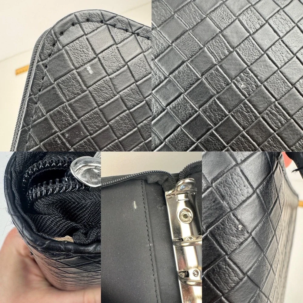 Vtg Day Timer Faux Leather Black Zip Planner Binder Textured Diamond Shape READ‎